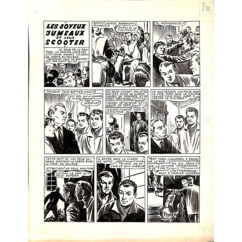 ABAO Originaux Dupuy-Franck - Les Joyeux jumeaux et leur scooter. Planche originale 1 [7]