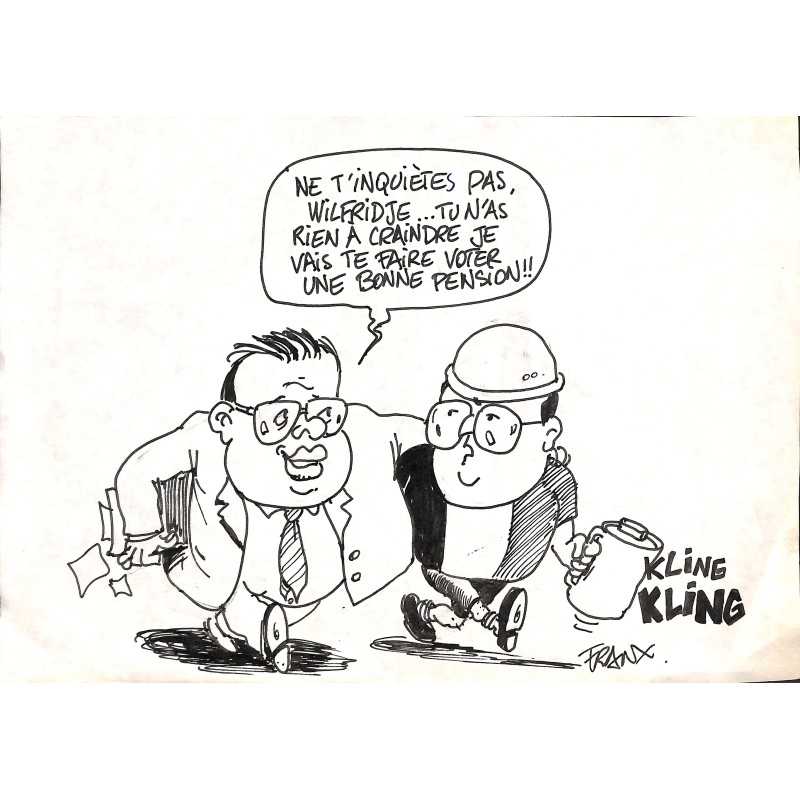 ABAO Originaux Franx (Michel Vranckx, dit) - Caricature de Jean-Luc Dehaene et Wilfried Martens. Dessin de presse original.