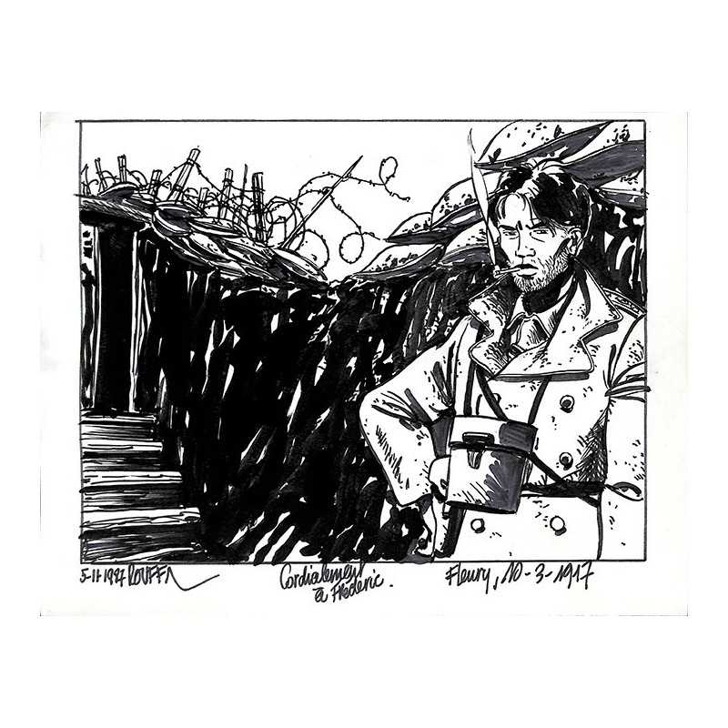 ABAO Bandes dessinées Rouffa (Marcel) - Dessin original. "Fleury, 10-3-1917"