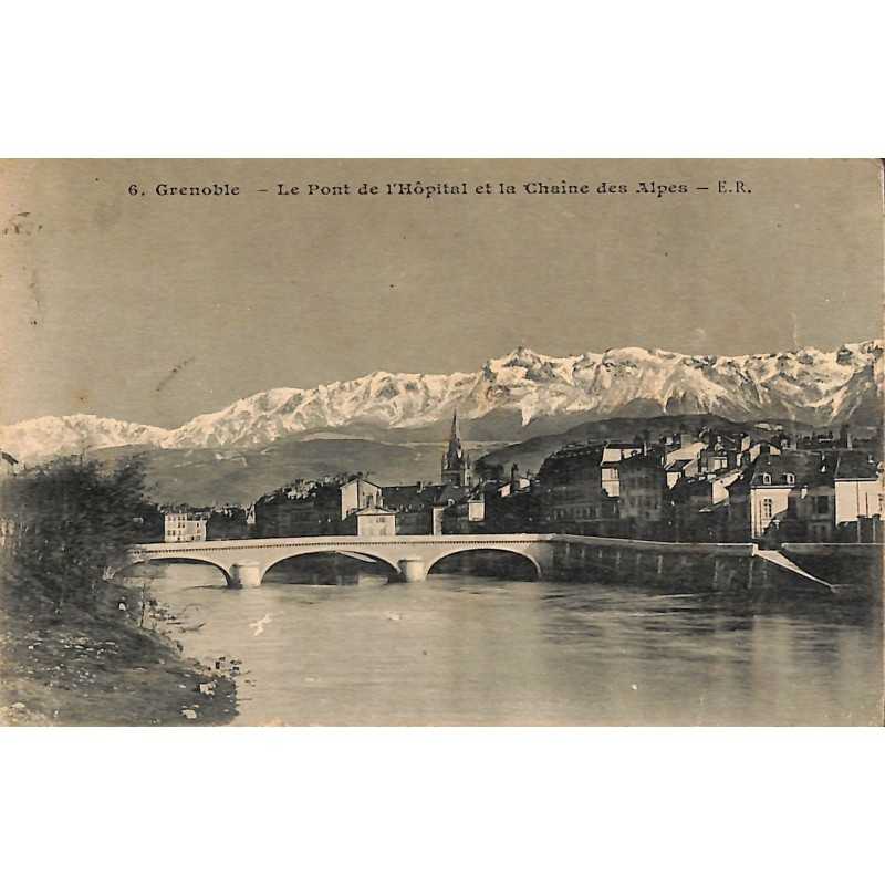ABAO 38 - Isère [38] Grenoble - Le Pont de l'Hôpital et la Chaîne des Alpes.
