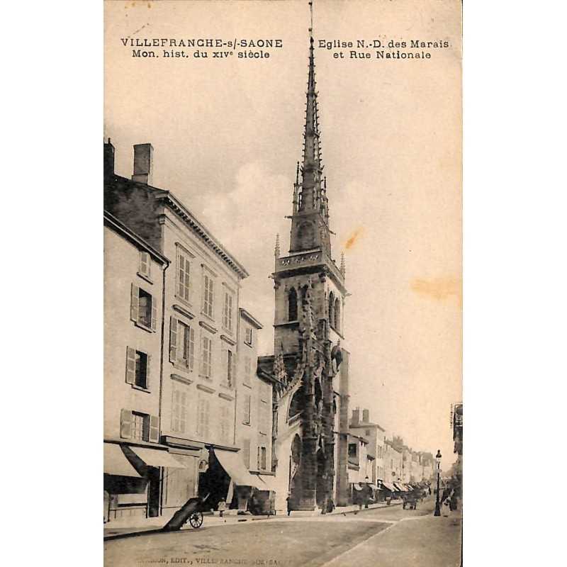 ABAO 69 - Rhône [69] Villefranche-sur-Saône - Eglise N.-D. des Marais et Rue Nationale.