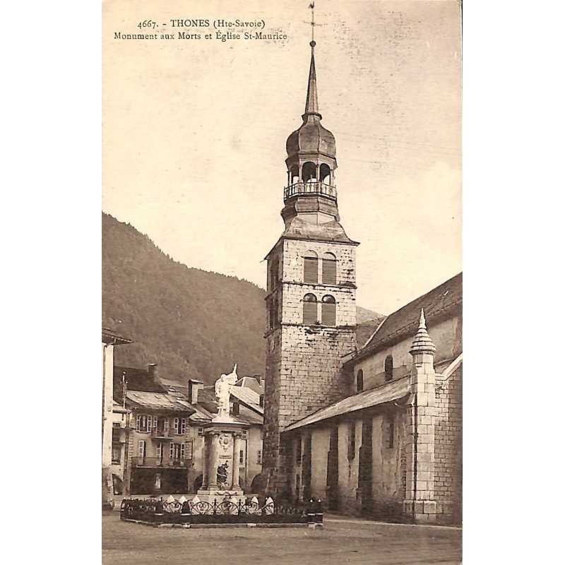 ABAO 74 - Haute Savoie [74] Thones - Monument aux Morts etEglise Saint-Maurice.
