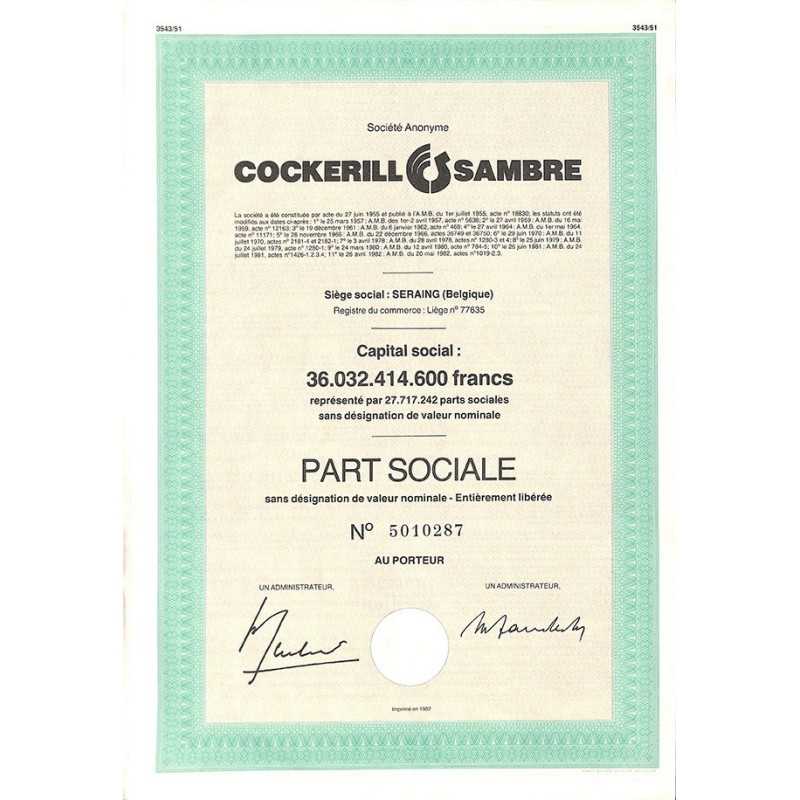 ABAO Billets, actions, monnaies [Action] Cockerill Sambre. 3 parts sociales.