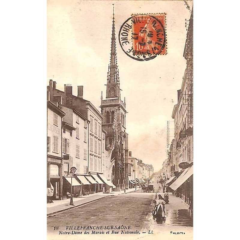ABAO 69 - Rhône [69] Villefranche-sur-Saône - Notre-Dame des Marais et rue Nationale.