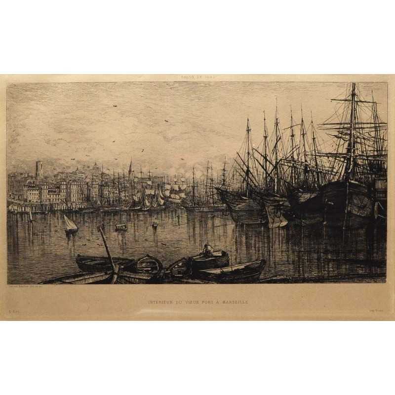 ABAO Gravures Gautier (Lucien) - Intérieur du vieux port à Marseille. ABAO Gravures Gautier (Lucien) - Intérieur du vieux port à Marseille.