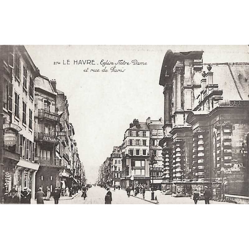 ABAO 76 - Seine Maritime [76] Le Havre - Eglise Notre Dame et rue de Paris.