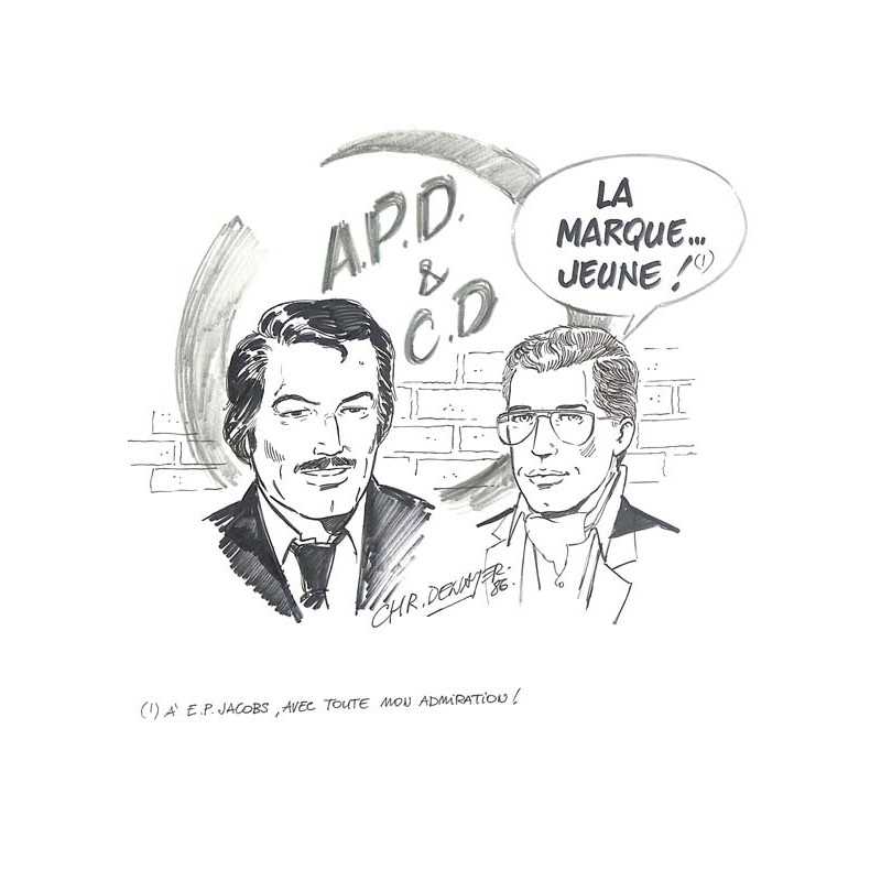 abao.be•Originaux•Denayer (Christian) - Dessin : autoportrait et portrait d'André-Paul Duchâteau.•