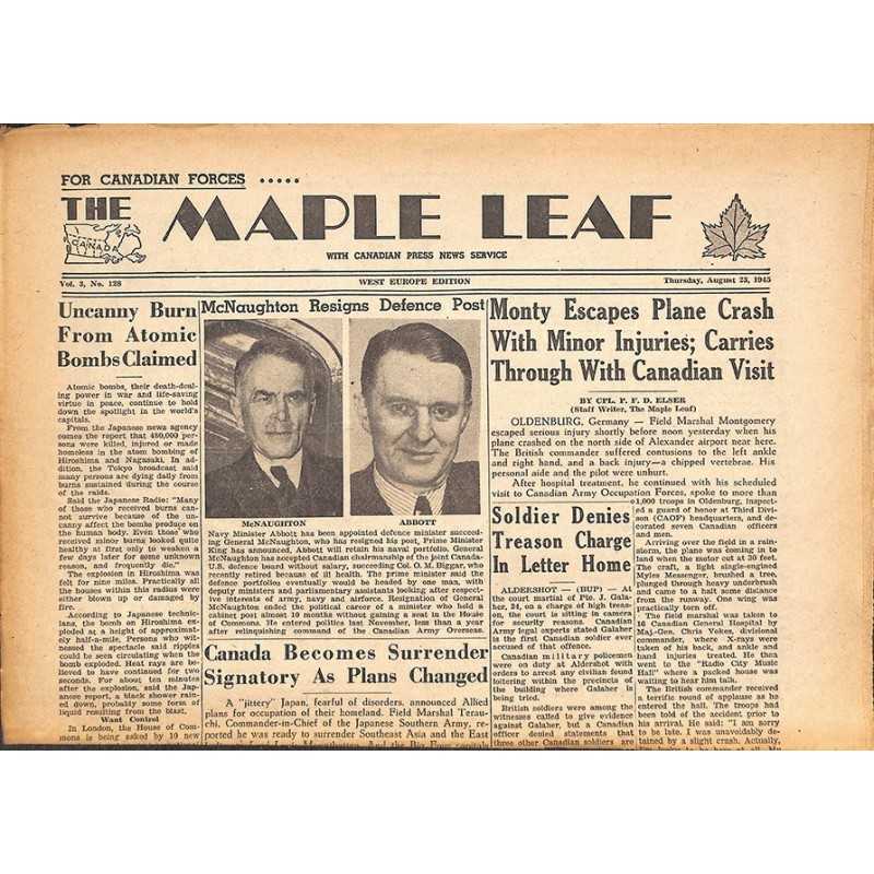 ABAO Journaux et périodiques The Maple Leaf. 1945/08/23. Vol.3 N°128.