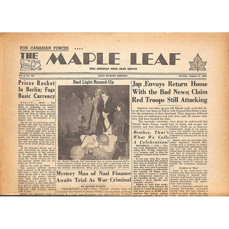ABAO Journaux et périodiques The Maple Leaf. 1945/08/21. Vol.3 N°126.