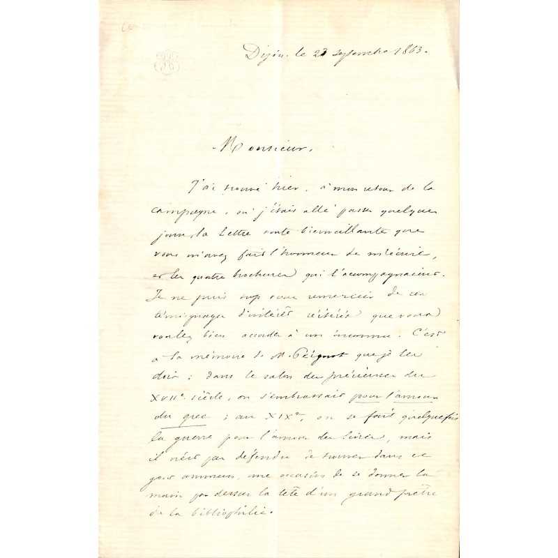 ABAO Lettres et manuscrits Lettres concernant Gabriel PEIGNOT. 1863. ABAO Lettres et manuscrits Lettres concernant Gabriel PEIGNOT. 1863.