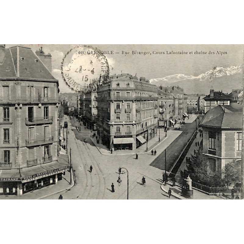 ABAO 38 - Isère [38] Grenoble - Rue Béranger, Cours Lafontaine et chaîne des Alpes.