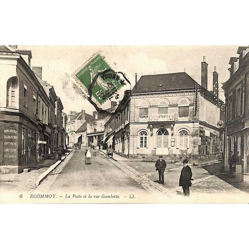 ABAO 72 - Sarthe [72] Ecommoy - La Poste et la rue Gambetta.