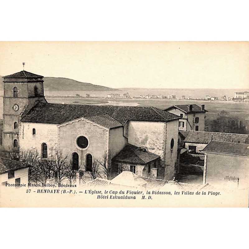 ABAO 64 - Pyrénées Atlantiques [64] Hendaye - L'Eglise, le Cap du Figuier, la Bidassoa, les villas de la plage, Hôtel Eskuald...