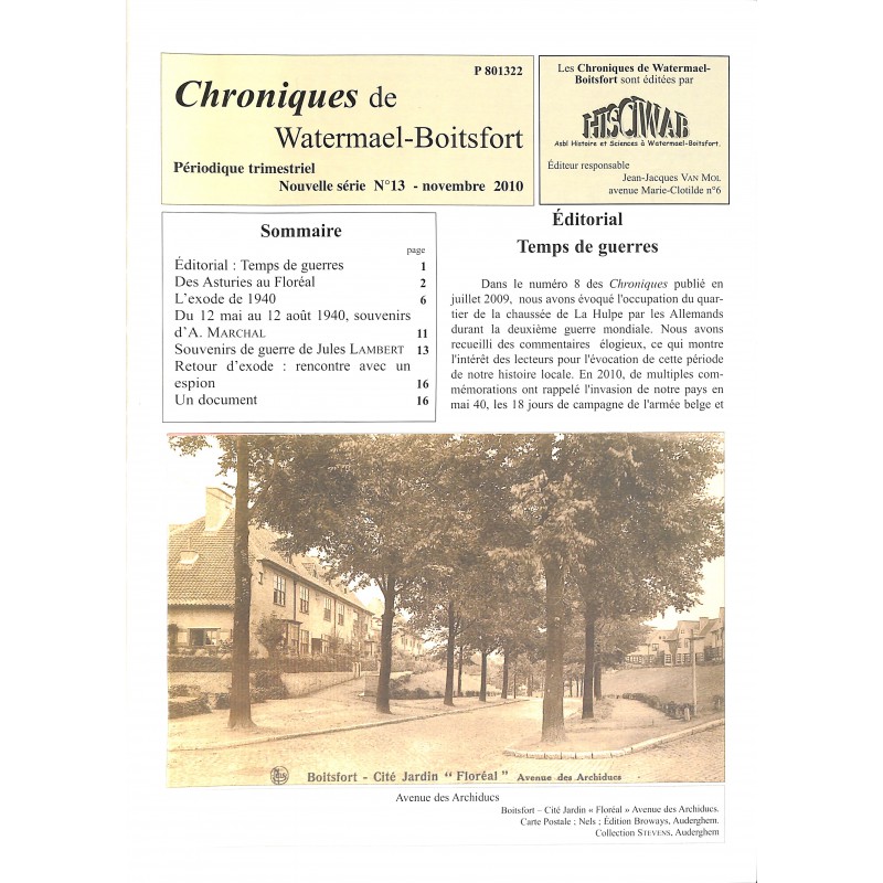 ABAO Journaux et périodiques Chroniques de Watermael-Boitsfort. 2010/11. N°13.