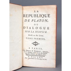 ABAO Philosophie Platon - La République ou Dialogue sur la Justice. Traduction de Jean-Nicolas Grou. 2 tomes.