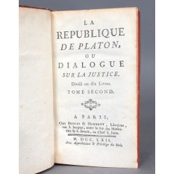 ABAO Philosophie Platon - La République ou Dialogue sur la Justice. Traduction de Jean-Nicolas Grou. 2 tomes.