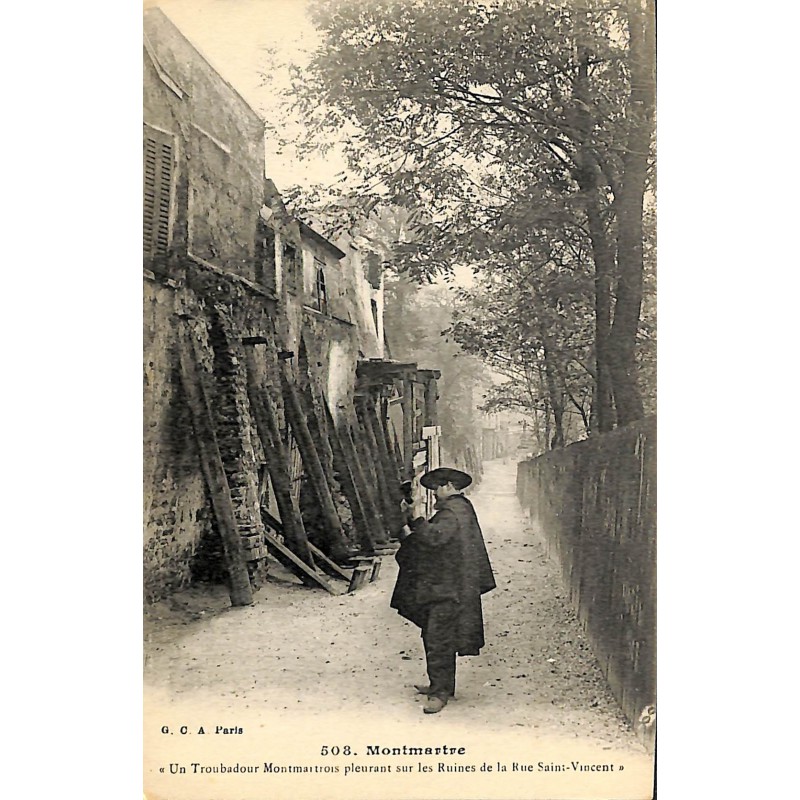 ABAO 75 - Paris [75] Paris 18 - Montmartre. Un troubadour montmartois pleurant sur les ruines de la rue Saint-Vincent.