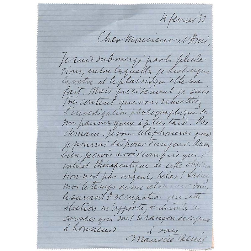 ABAO Lettres et manuscrits Denis (Maurice) - Lettre autographe signée.