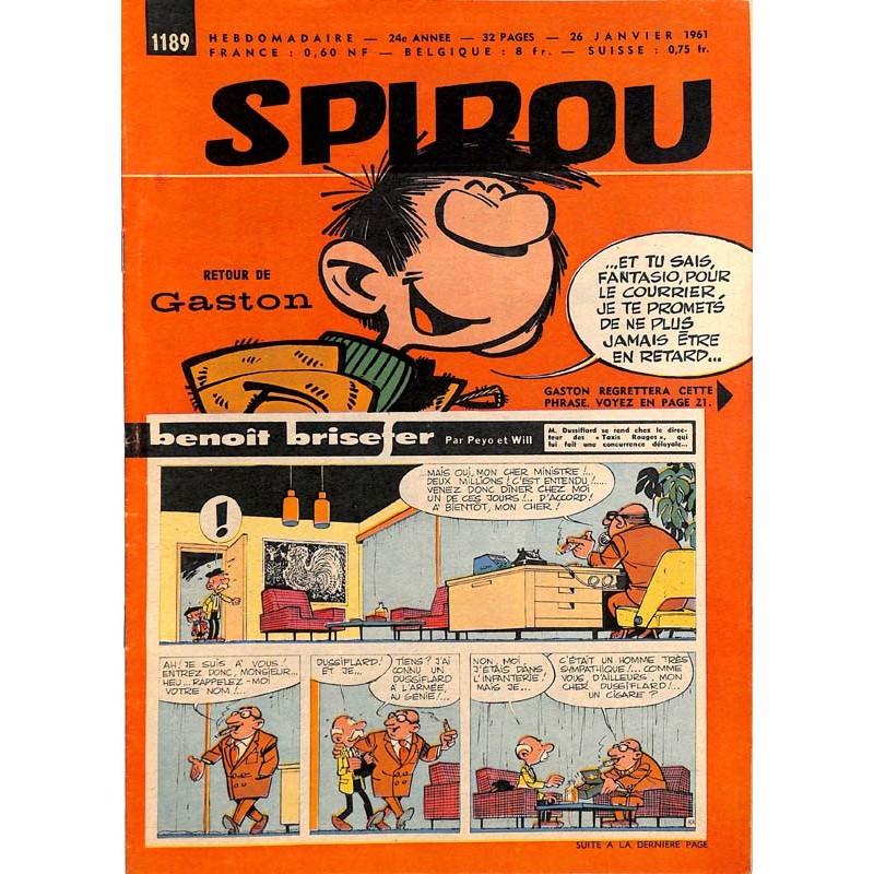 ABAO Fascicules Spirou 1961/01/26 n°1189 (avec le mini-récit)