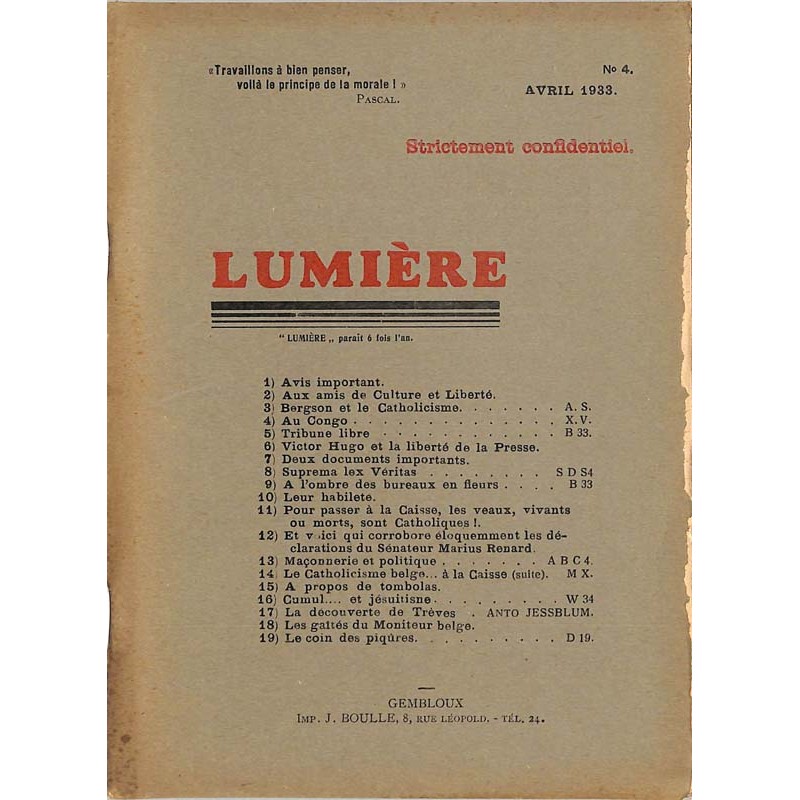 ABAO Franc-Maçonnerie Lumière 1933 n°4