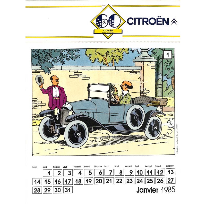 ABAO Produits dérivés [Tintin] Calendrier Citroën 1985.