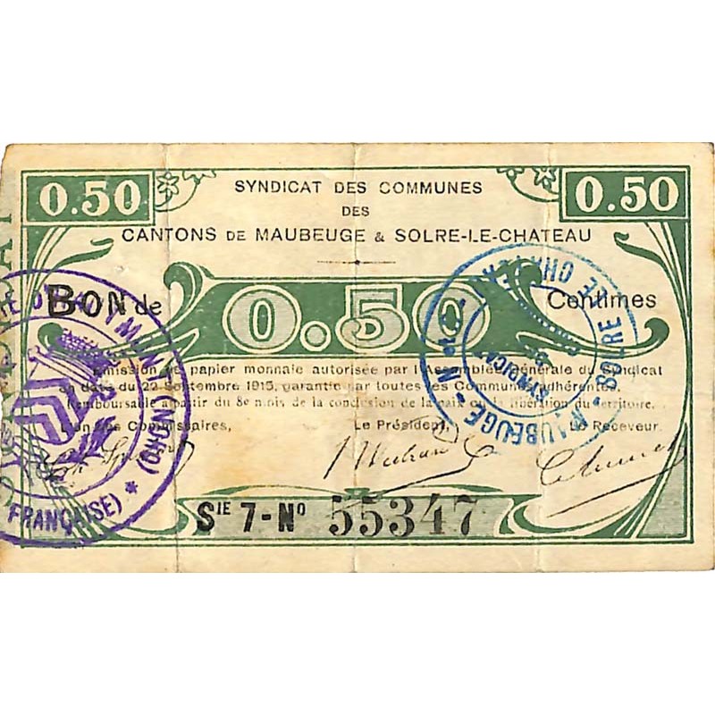 ABAO Billets, actions, monnaies [FR] 0.50 Syndicat des communes. 1915.