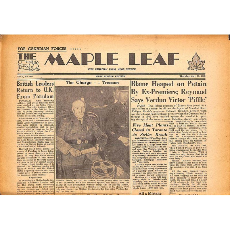 ABAO Journaux et périodiques The Maple Leaf. 1945/07/26. Vol.3 N°105.