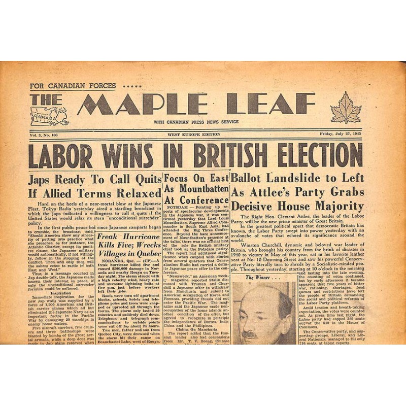 ABAO Journaux et périodiques The Maple Leaf. 1945/07/27. Vol.3 N°106.