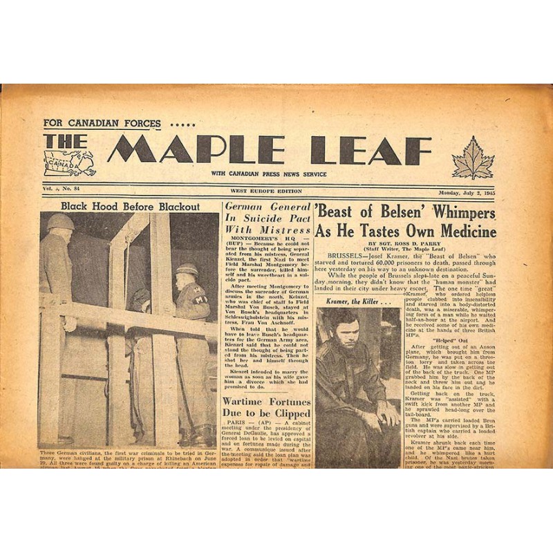 ABAO Journaux et périodiques The Maple Leaf. 1945/07/02. Vol.3 N°84.