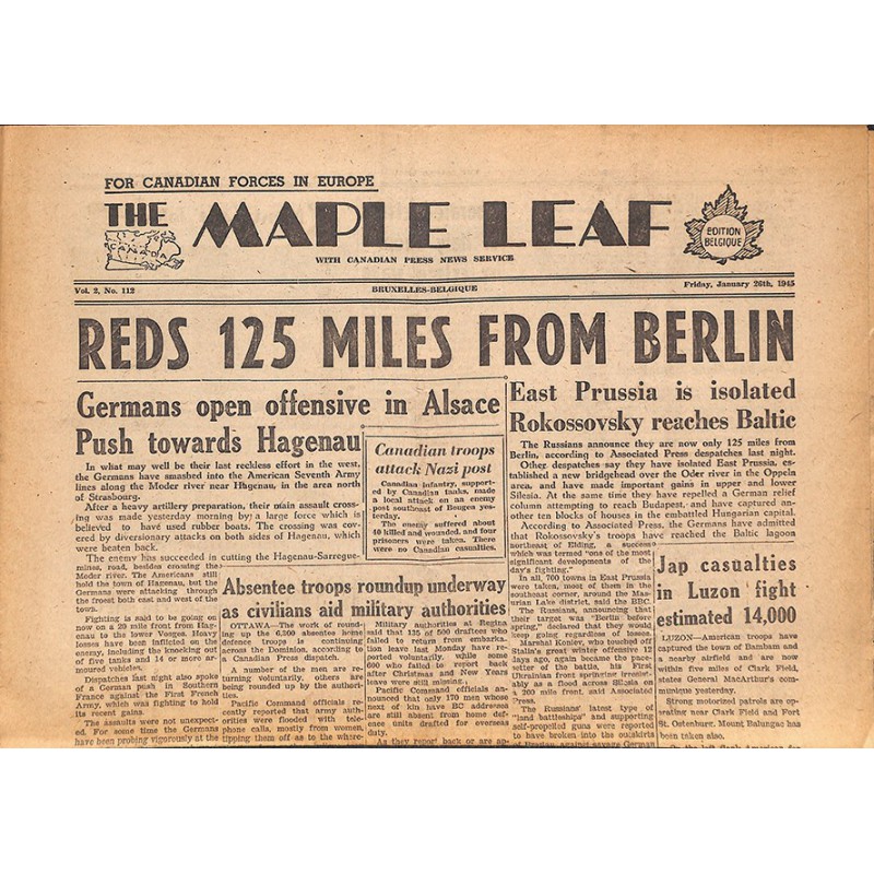 ABAO Journaux et périodiques The Maple Leaf. 1945/01/26. Vol.2 N°112.