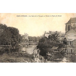 ABAO 14 - Calvados [14] Pont-l'Evêque - Les Bords de la Touques et l'Abside de l'Eglise St Michel.